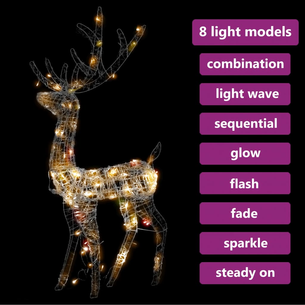 vidaXL Acrylic Reindeer Christmas Decoration 140 LEDs 4 ft Colorful