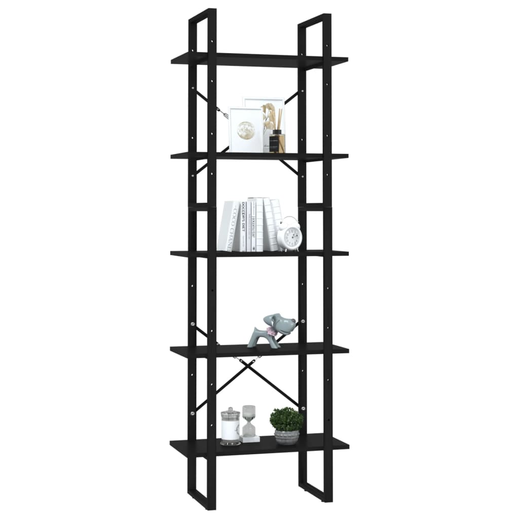 vidaXL 5-Tier Book Cabinet Black 23.6"x11.8"x68.9" Engineered Wood