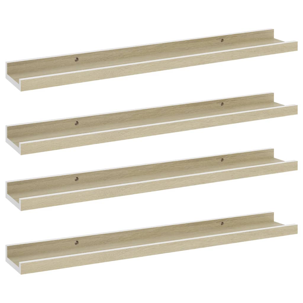 vidaXL Wall Shelves 4 pcs White and Sonoma Oak 23.6"x3.5"x1.2"