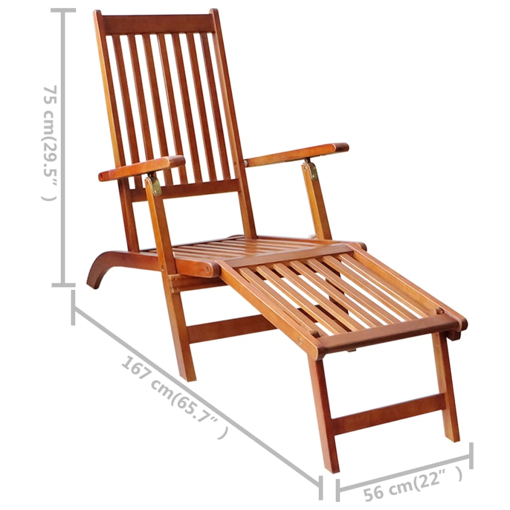 vidaXL Patio Deck Chair with Footrest and Cushion Solid Acacia Wood