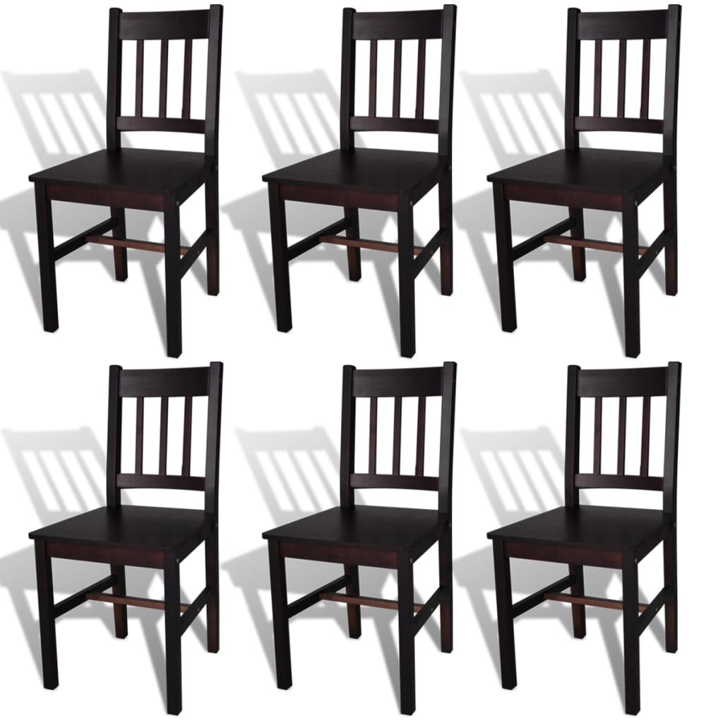 vidaXL Dining Chairs 6 pcs Dark Brown Pinewood