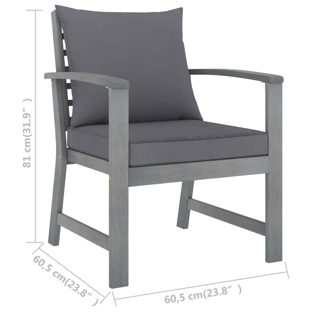 vidaXL Patio Chairs 2 pcs with Dark Gray Cushions Solid Acacia Wood