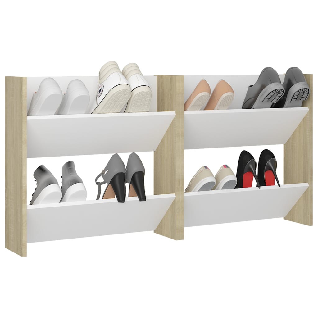 vidaXL Wall Shoe Cabinets 2 pcs White&Sonoma Oak 23.6"x7.1"x23.6" Engineered Wood
