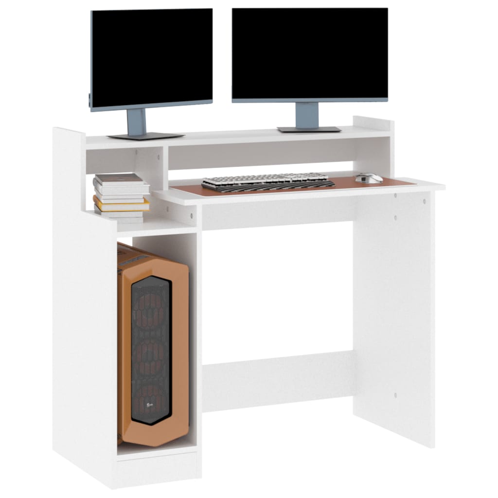 vidaXL Desk with LED Lights White 38.2"x17.7"x35.4" Engineered Wood