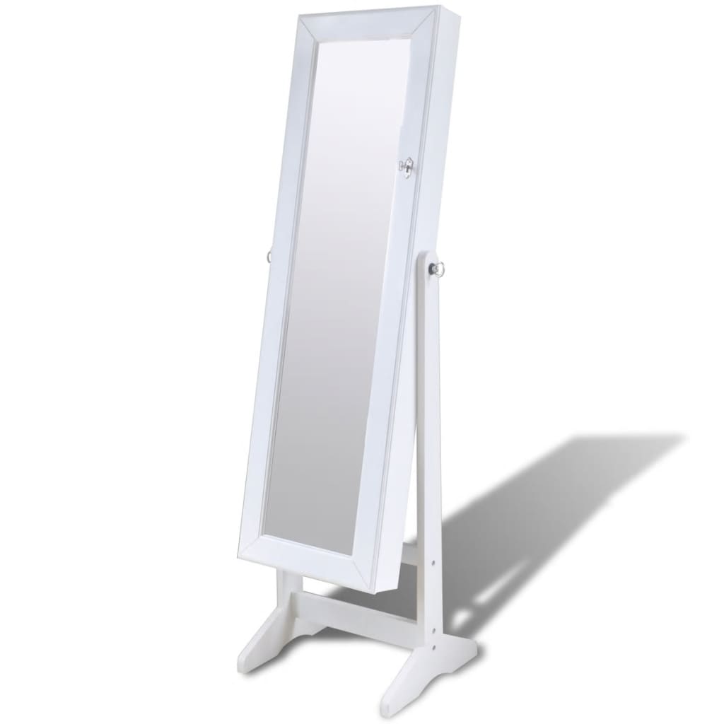 vidaXL Free Standing Jewelry Cabinet with LED Light and Mirror White