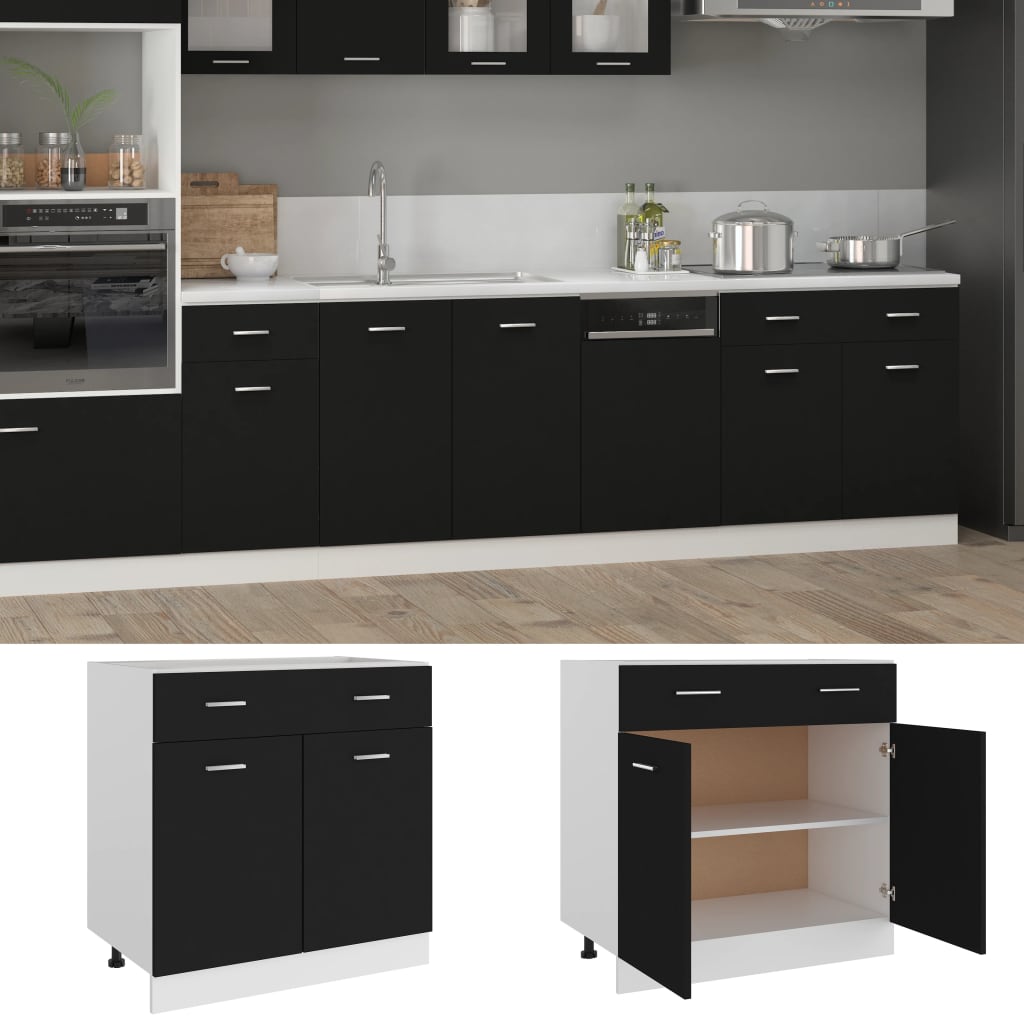 vidaXL Drawer Bottom Cabinet Black 31.5"x18.1"x32.1" Engineered Wood