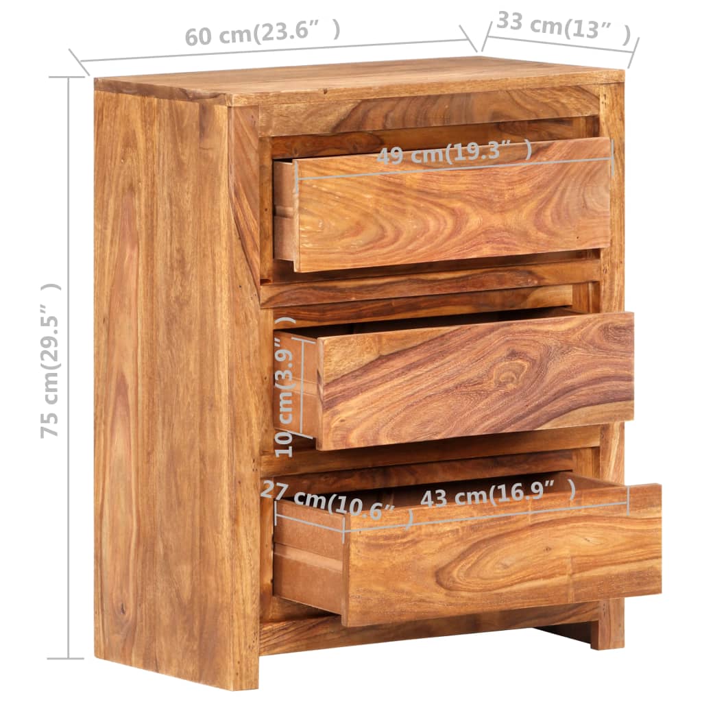 vidaXL Drawer Cabinet 23.6"x13"x29.5" Solid Wood Acacia