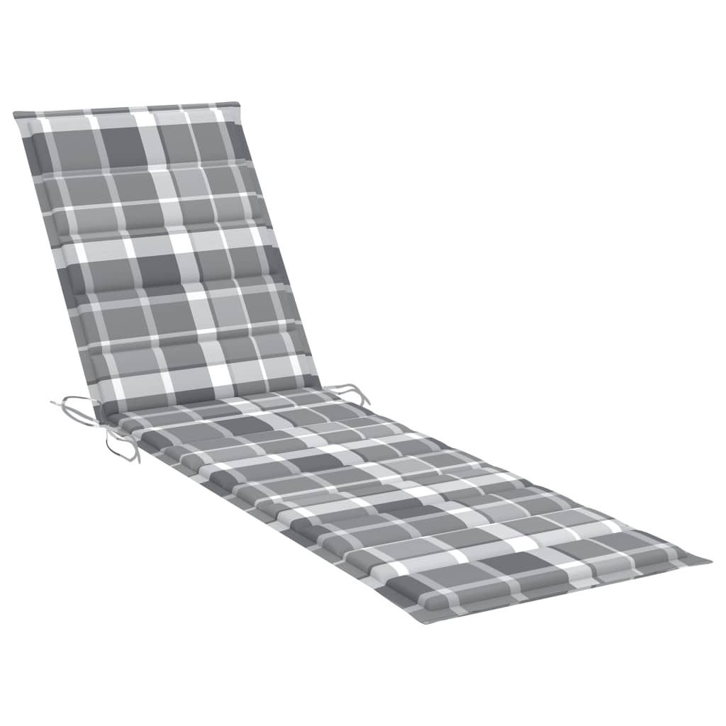 vidaXL Sun Lounger with Gray Check Pattern Cushion Solid Teak Wood