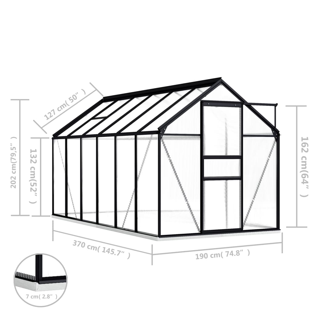 vidaXL Greenhouse with Base Frame Anthracite Aluminum 75.7 ft²