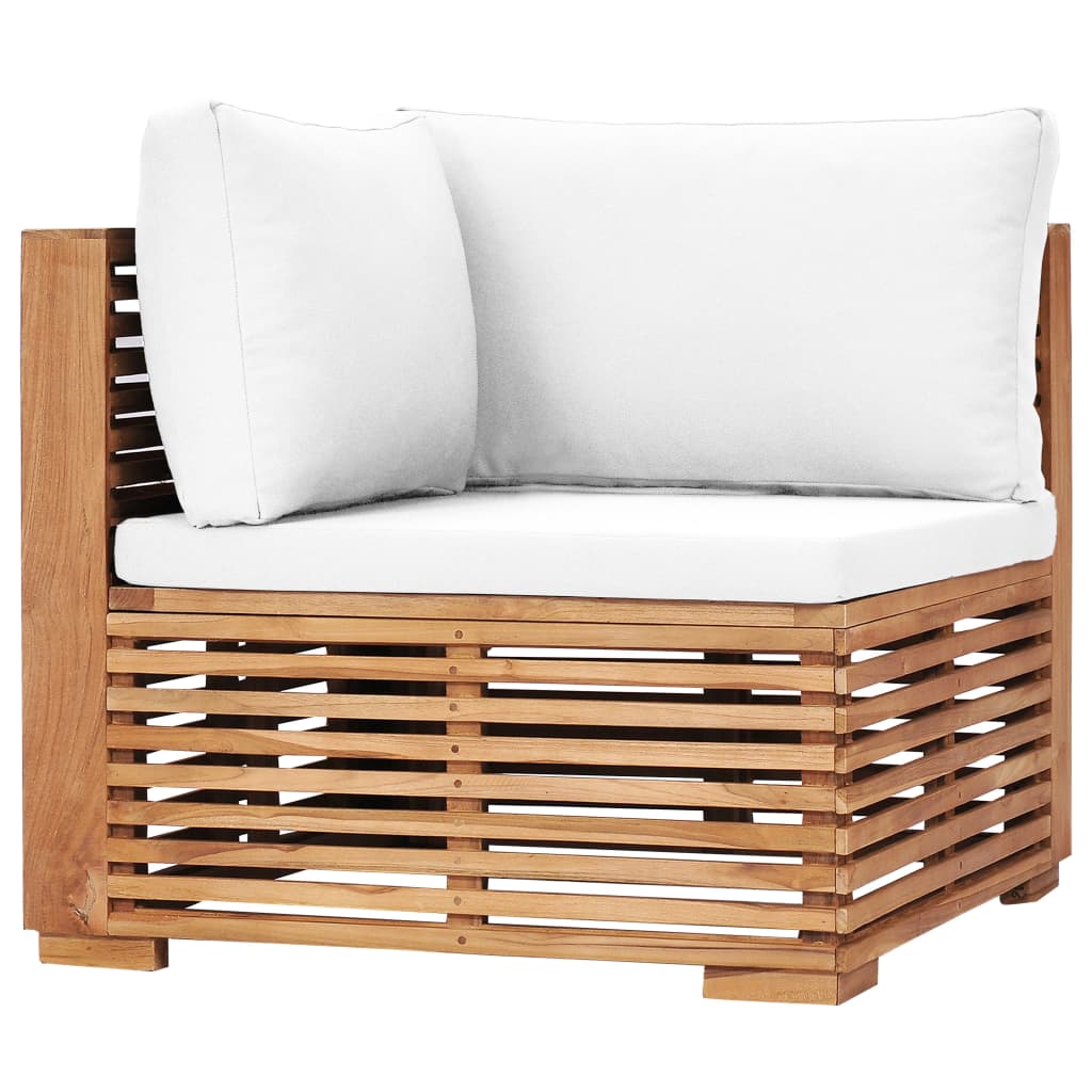 vidaXL Patio Corner Sofa with Cream Cushion Solid Teak Wood