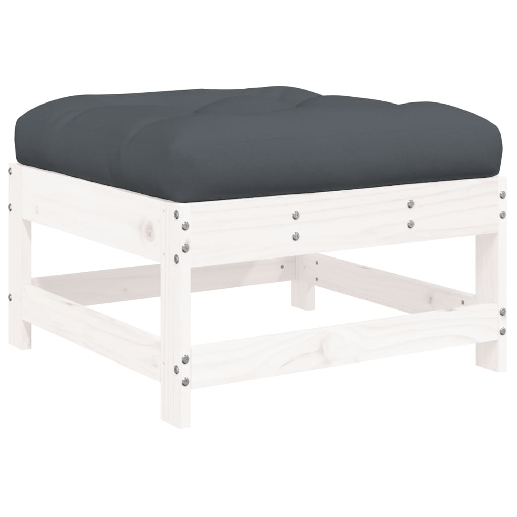 vidaXL Patio Footstool with Cushion White Solid Wood Pine