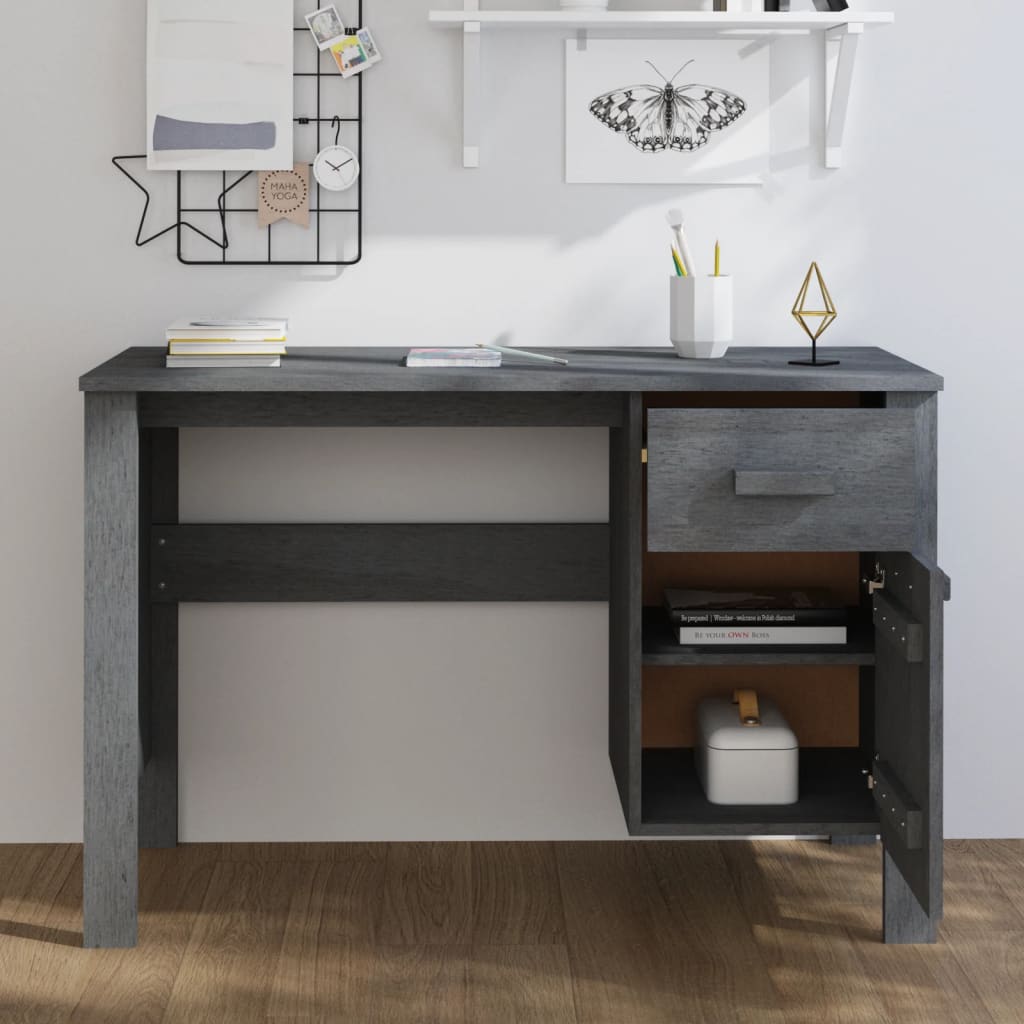 vidaXL Desk Dark Gray 44.5"x19.7"x29.5" Solid Wood Pine