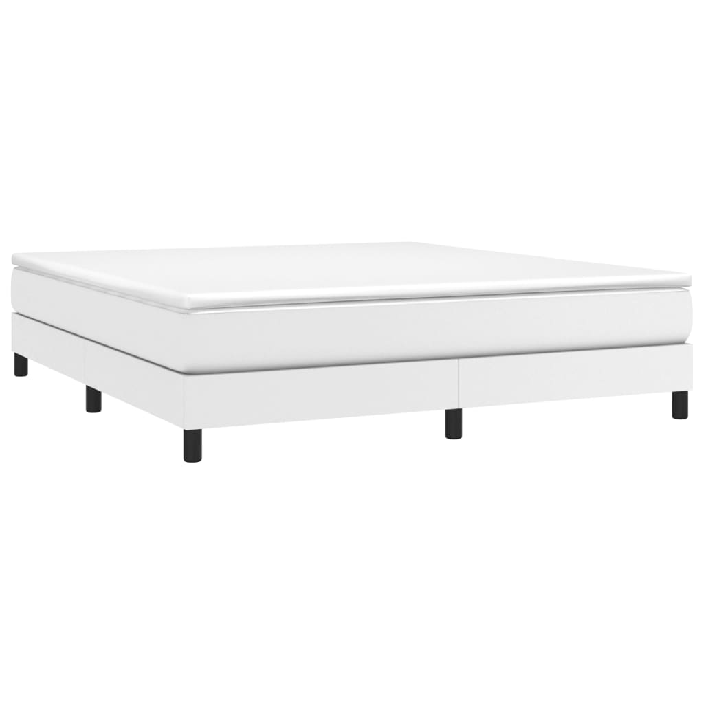 vidaXL Box Spring Bed with Mattress White 76"x79.9" King Faux Leather