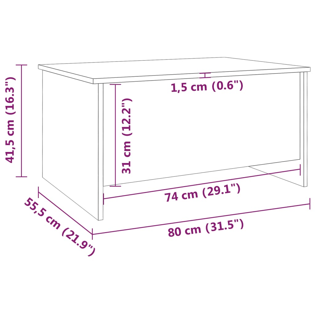 vidaXL Coffee Table High Gloss White 31.5"x21.9"x16.3" Engineered Wood