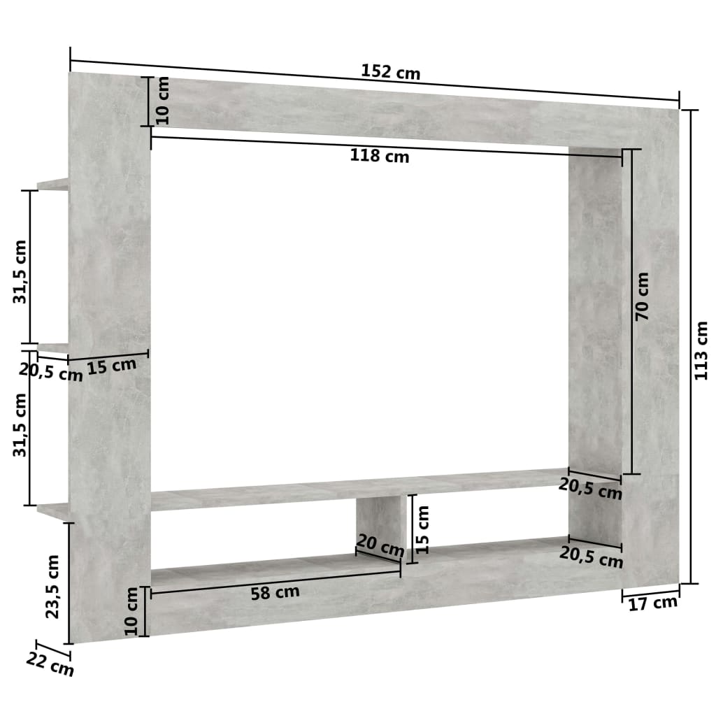 vidaXL TV Stand Concrete Gray 59.8"x8.7"x44.5" Engineered Wood