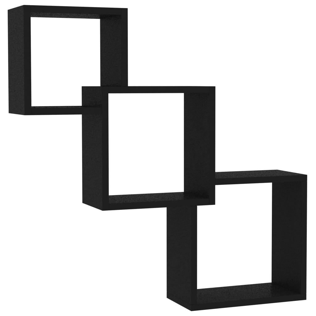 vidaXL Cube Wall Shelves Black 26.8"x5.9"x26.8" Engineered Wood