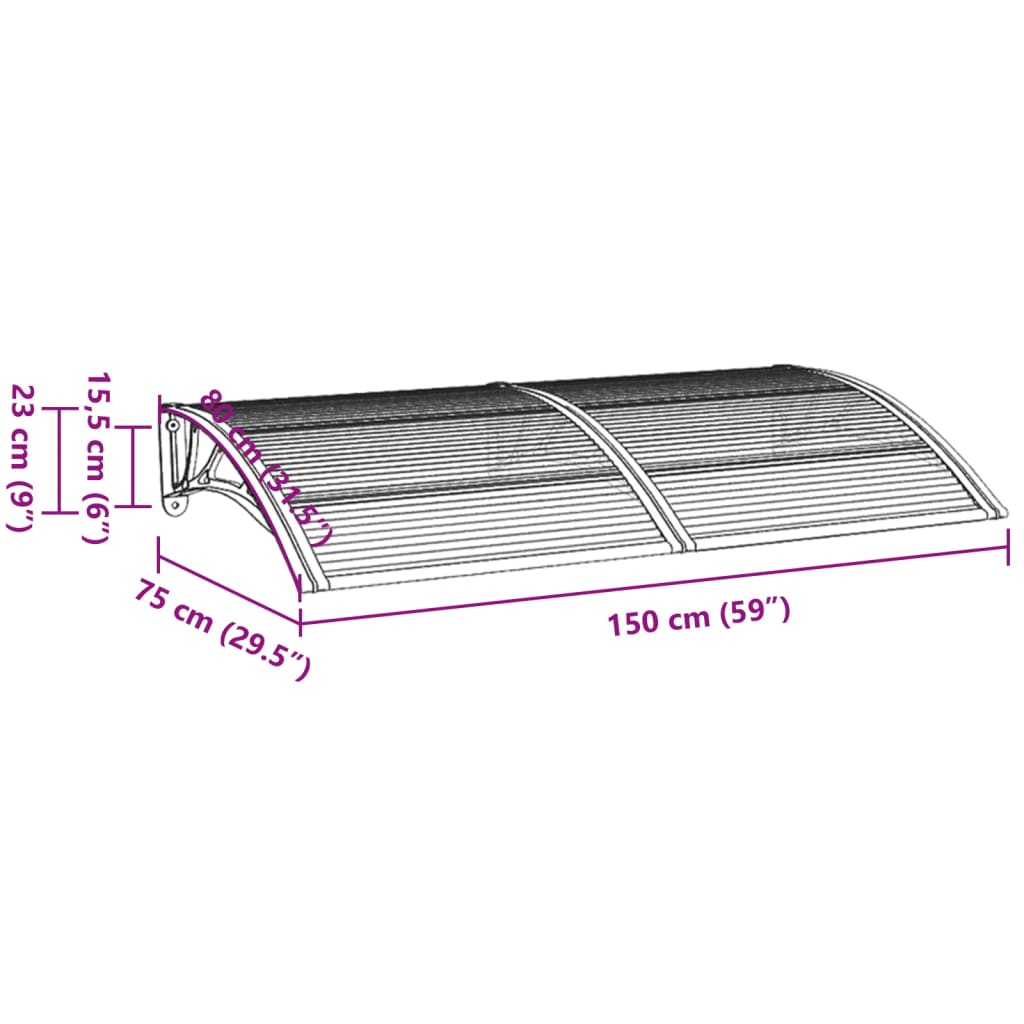 vidaXL Door Canopy Gray 59.1"x29.5" Polycarbonate