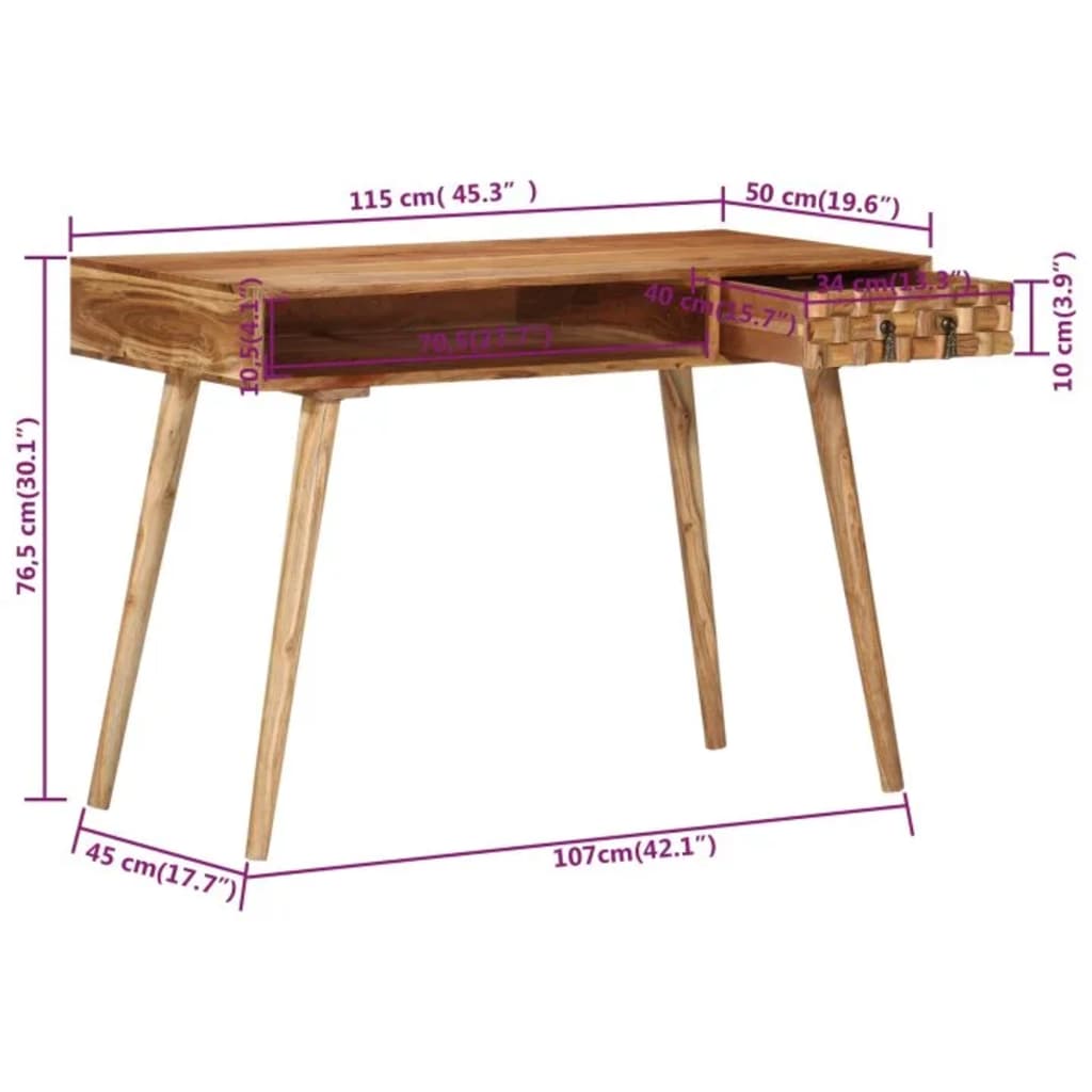 vidaXL Writing Desk 45.3"x19.7"x29.9" Solid Wood Acacia