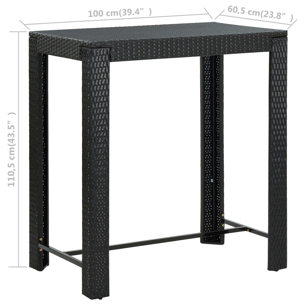 vidaXL Patio Bar Table Black 39.4"x23.8"x43.5" Poly Rattan
