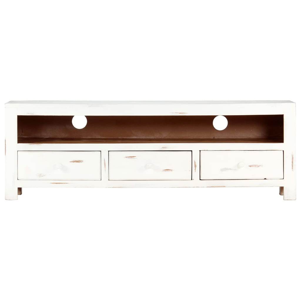 vidaXL TV Cabinet White 47.2"x11.8"x15.7" Solid Acacia Wood