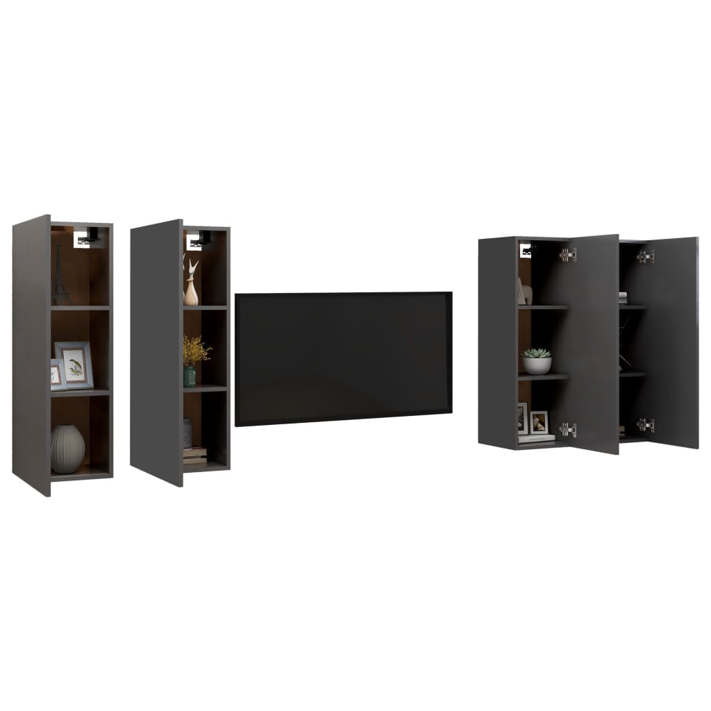 vidaXL TV Cabinets 4 pcs Gray 12"x11.8"x35.4" Engineered Wood