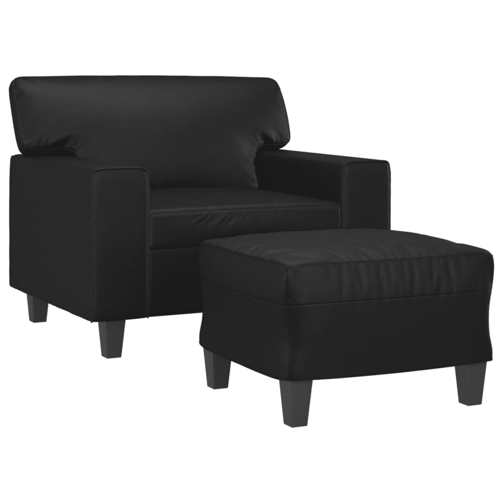 vidaXL Sofa Chair with Footstool Black 23.6" Faux Leather