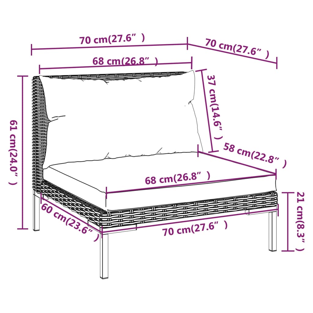 vidaXL 13 Piece Patio Lounge Set with Cushions Poly Rattan Dark Gray