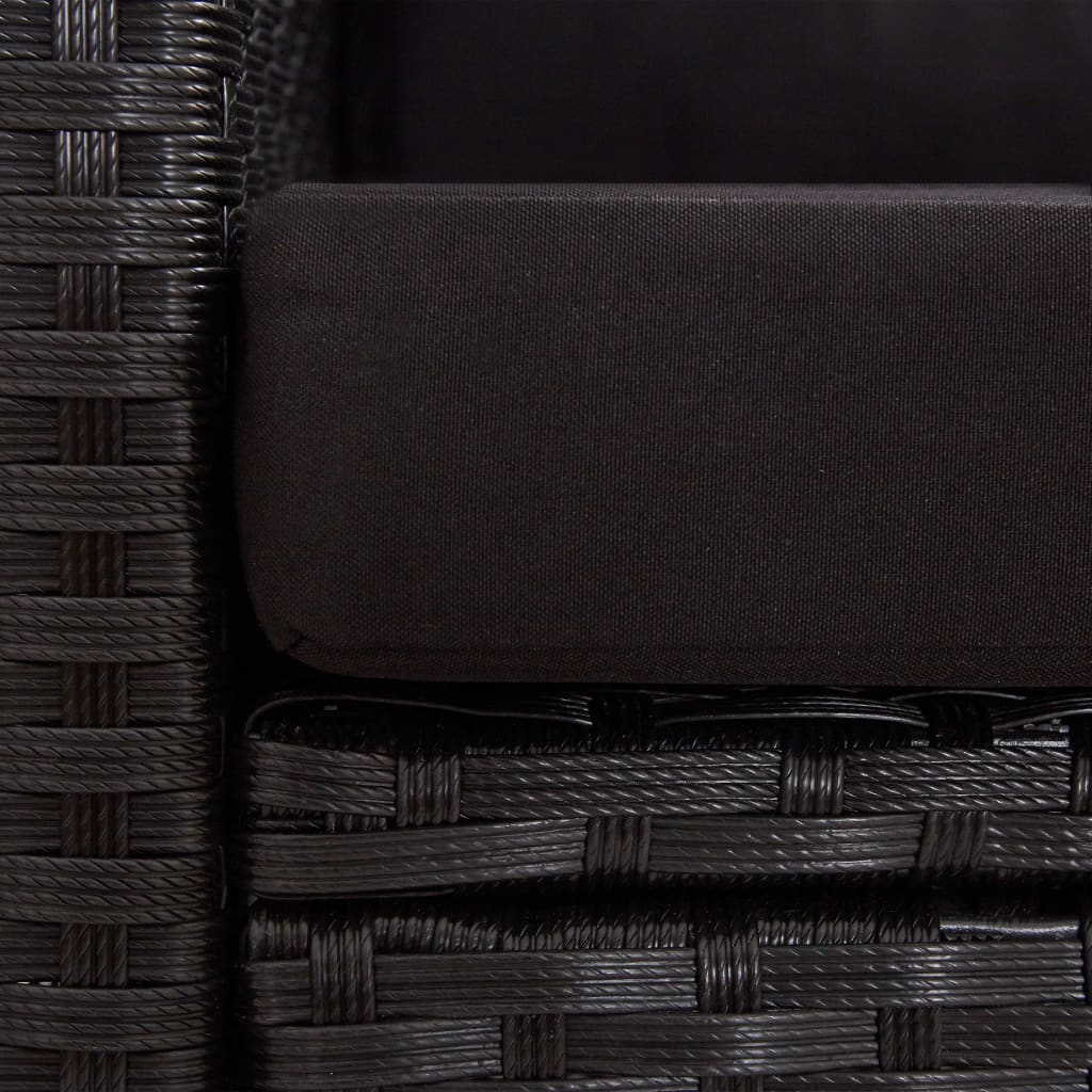 vidaXL 2-Seater Patio Sofa with Cushions Black 48.8" Poly Rattan