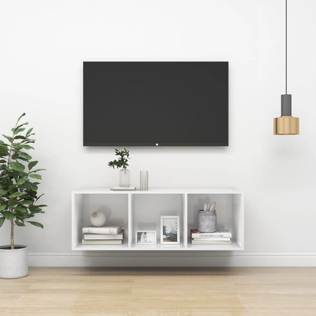 vidaXL Wall-mounted TV Cabinet High Gloss White 14.6"x14.6"x42.1" Engineered Wood