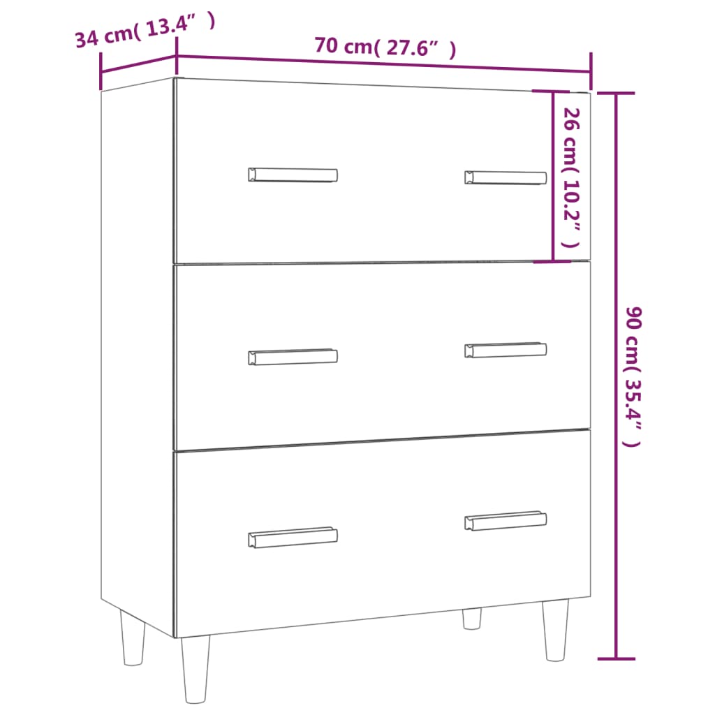 vidaXL Sideboard White 27.6"x13.4"x35.4" Engineered Wood