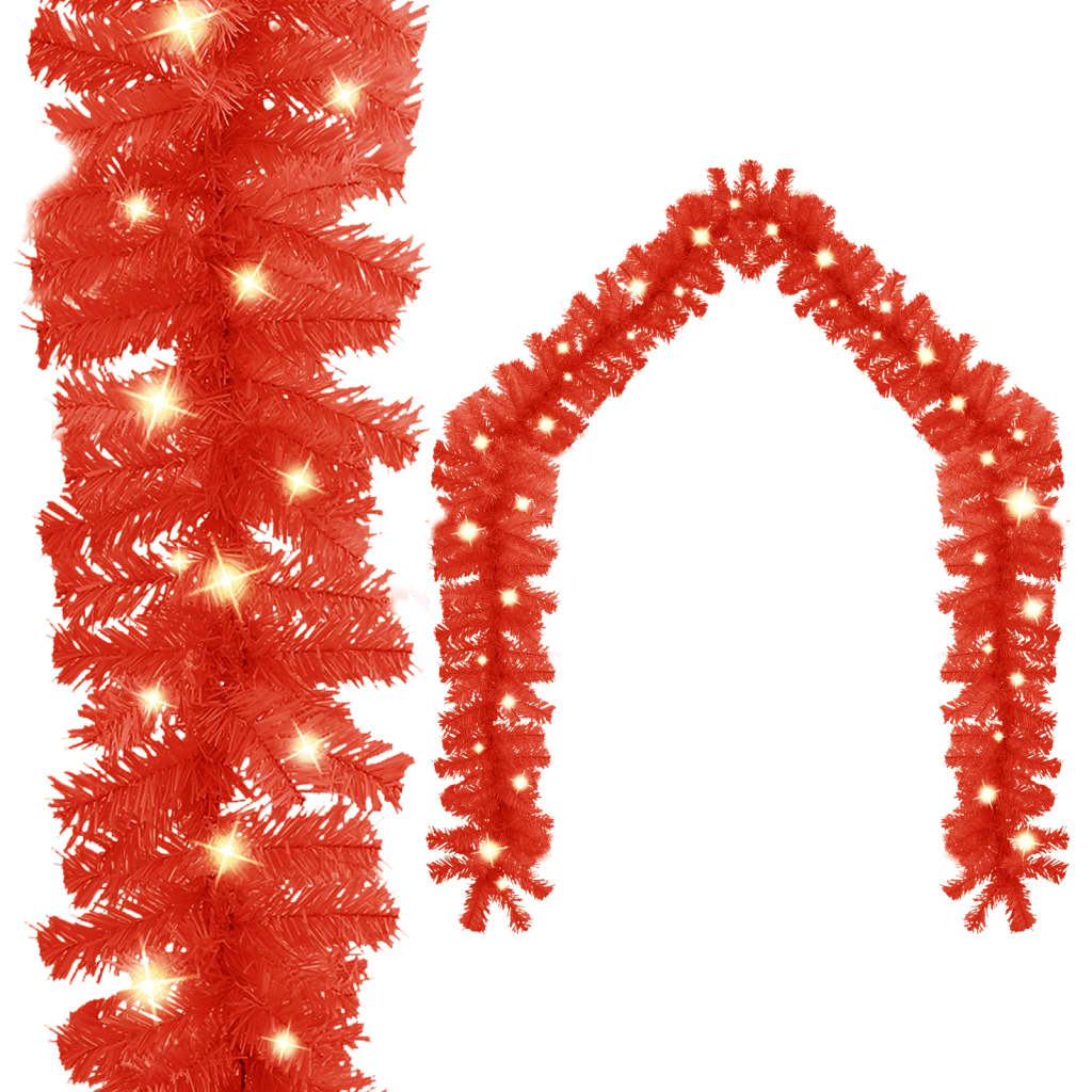vidaXL Christmas Garland with LED Lights 16 ft Red