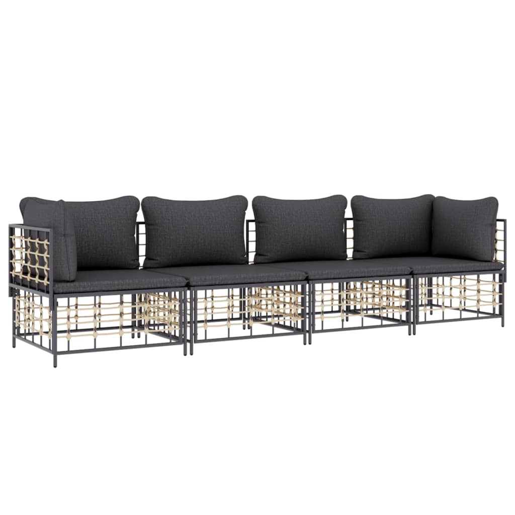 vidaXL 4 Piece Patio Lounge Set with Cushions Anthracite Poly Rattan