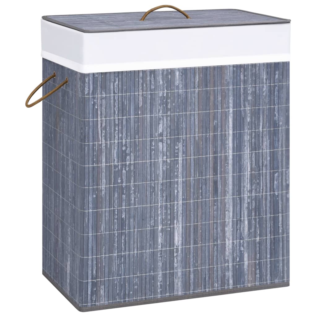vidaXL Bamboo Laundry Basket with 2 Sections Gray 26.4 gal