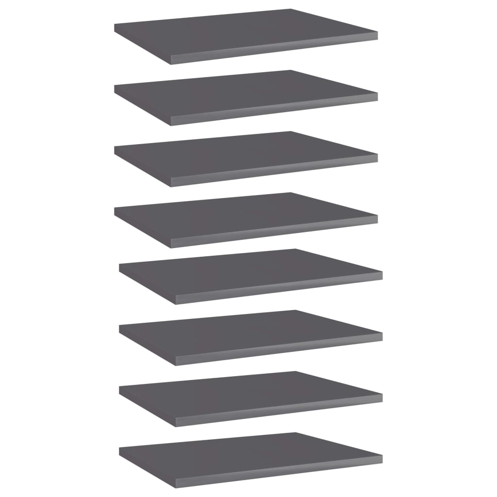 vidaXL Bookshelf Boards 8 pcs High Gloss Gray 15.7"x11.8"x0.6" Engineered Wood