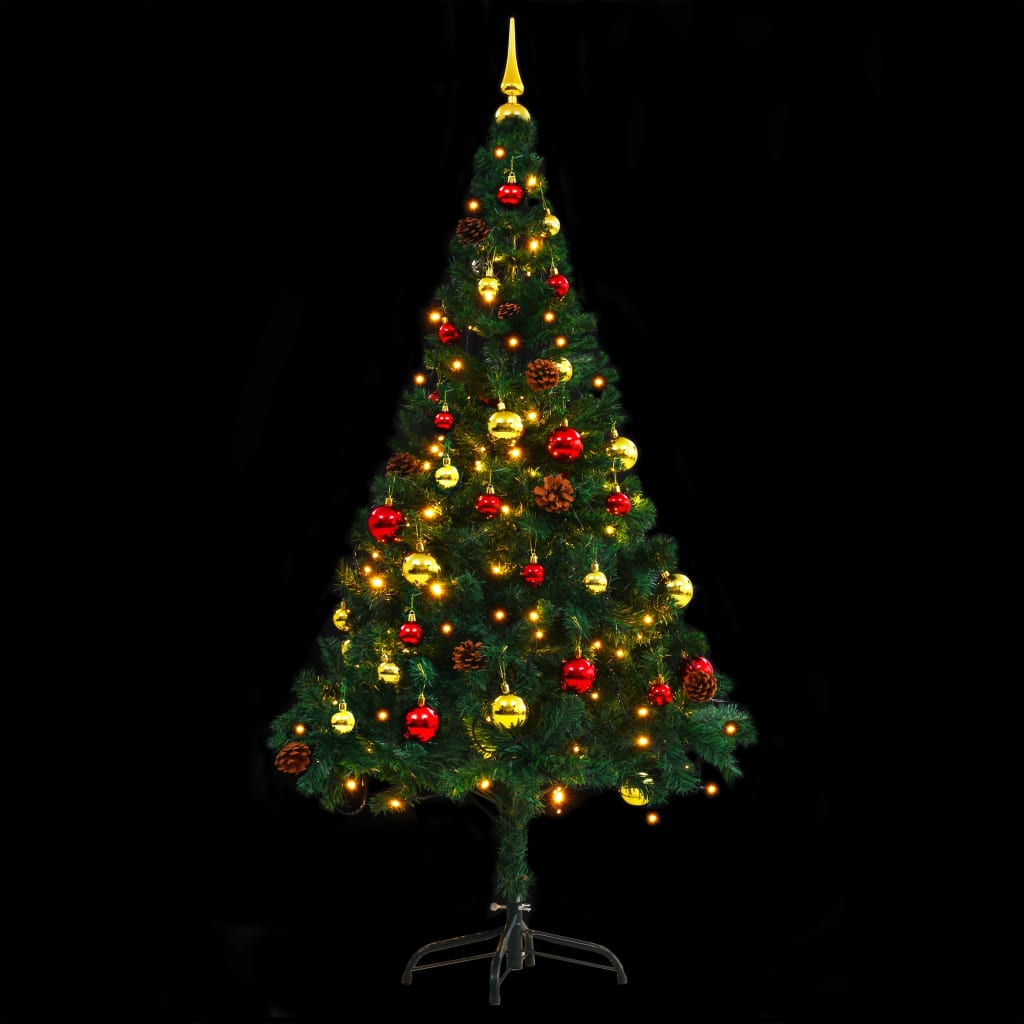 vidaXL Artificial Pre-lit Christmas Tree with Baubles Green 5 ft