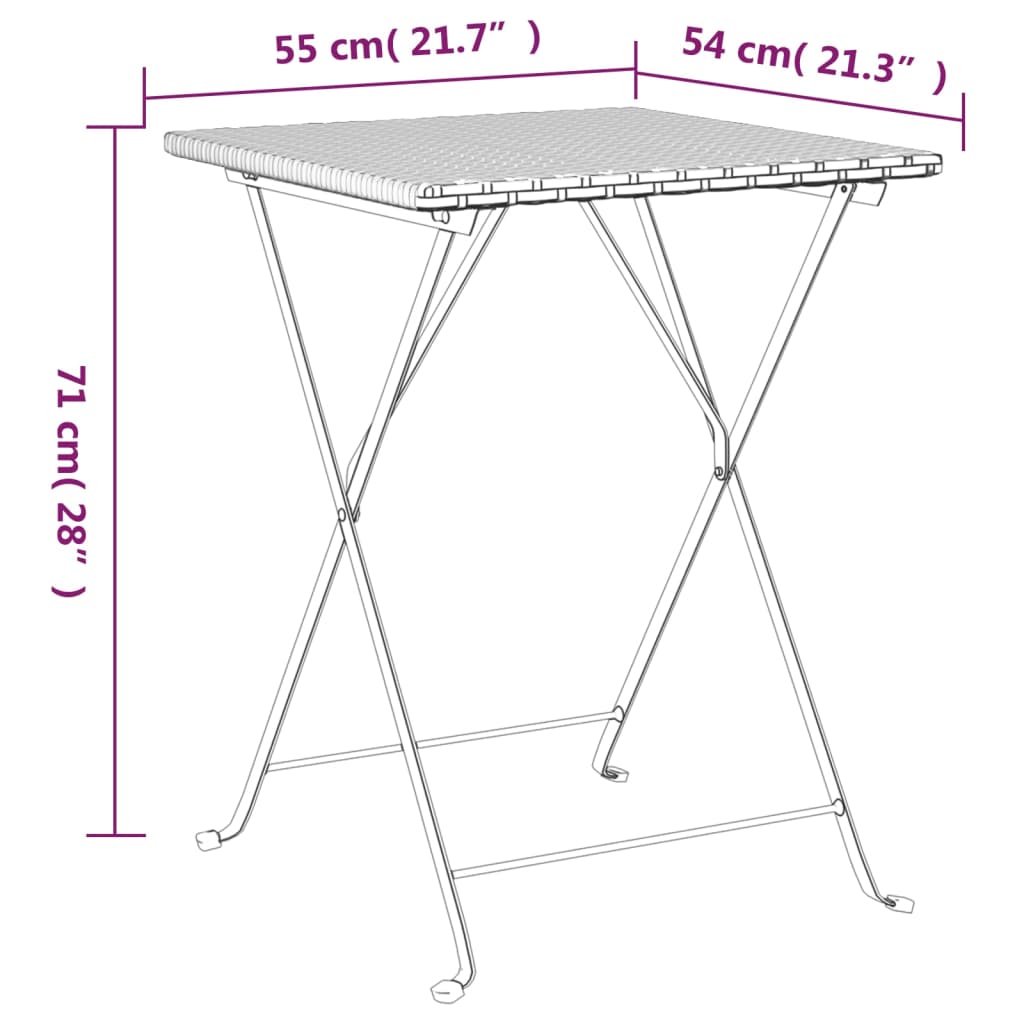 vidaXL Folding Bistro Table Gray 21.7"x21.3"x28" Poly Rattan