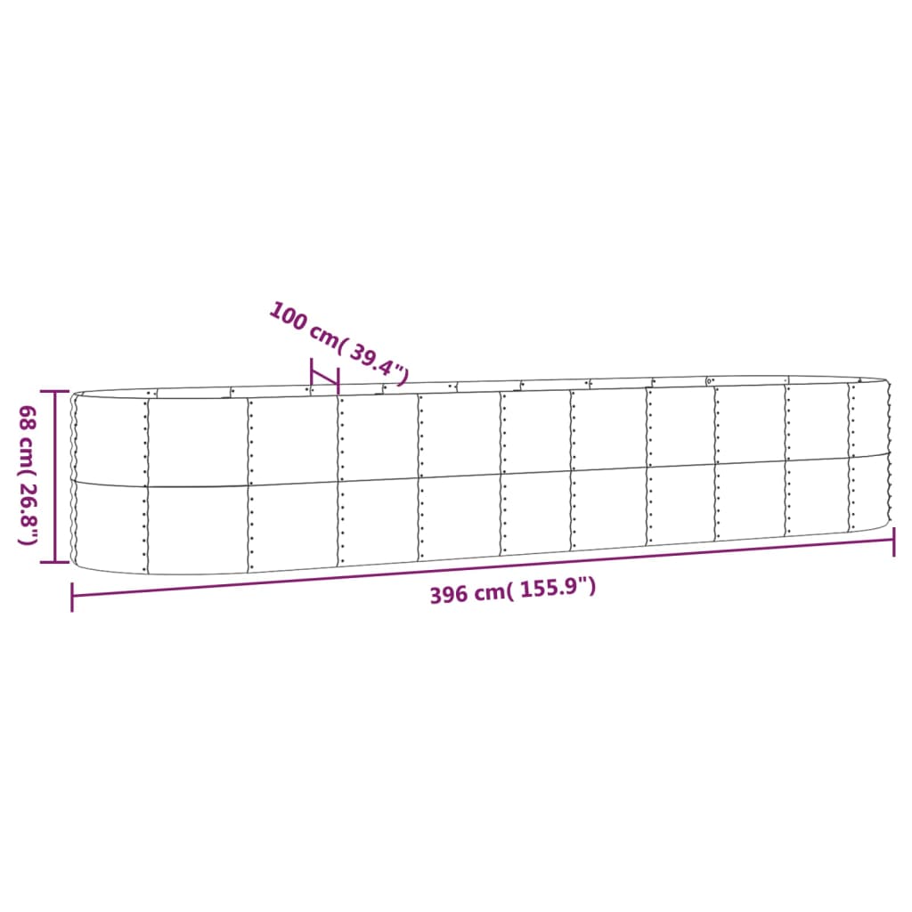 vidaXL Garden Raised Bed Powder-coated Steel 155.9"x39.4"x26.8" Gray