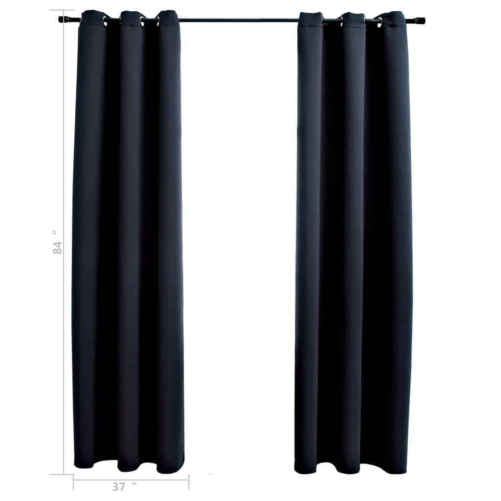 vidaXL Blackout Curtains with Rings 2 pcs Black 37"x84" Fabric