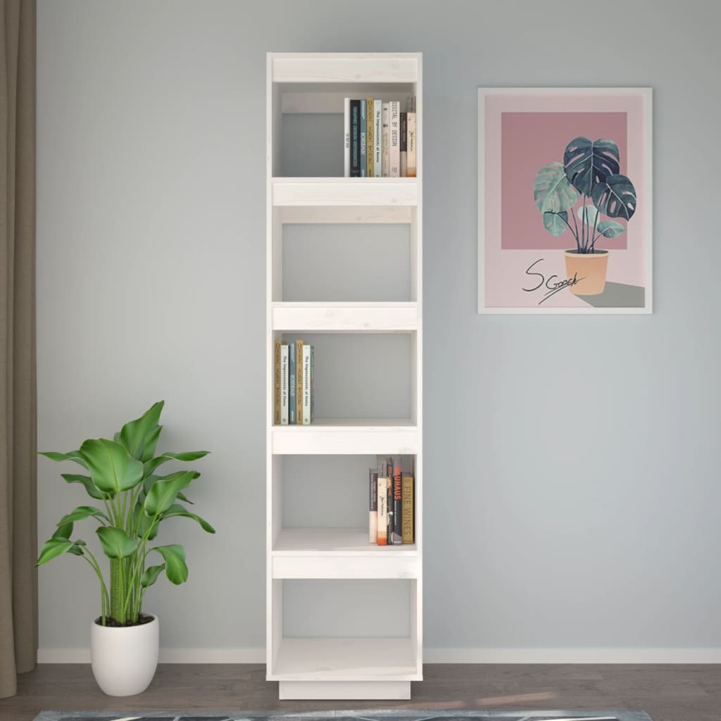 vidaXL Book Cabinet/Room Divider White 15.7"x13.8"x65.7" Solid Wood Pine