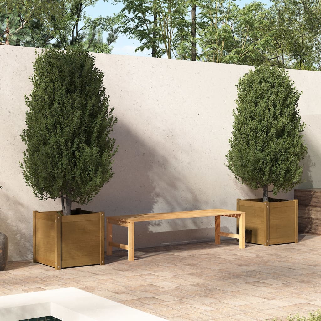 vidaXL Garden Planters 2 pcs Honey Brown 19.7"x19.7"x19.7" Solid Wood Pine