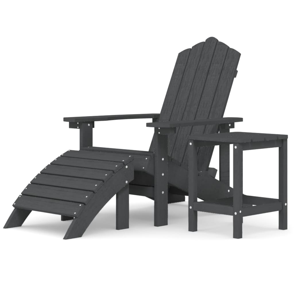 vidaXL Patio Adirondack Chair with Footstool & Table HDPE Anthracite