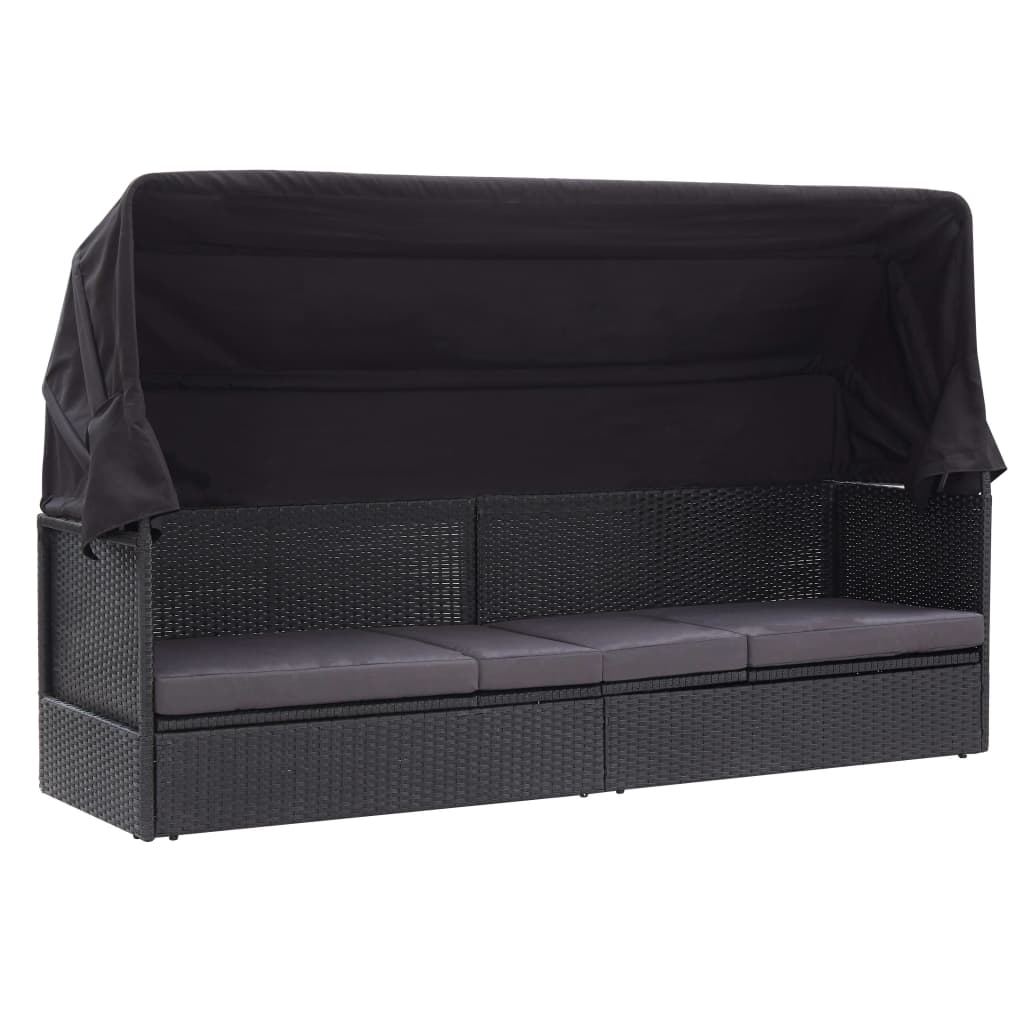 vidaXL Patio Sofa Bed with Canopy Poly Rattan Black