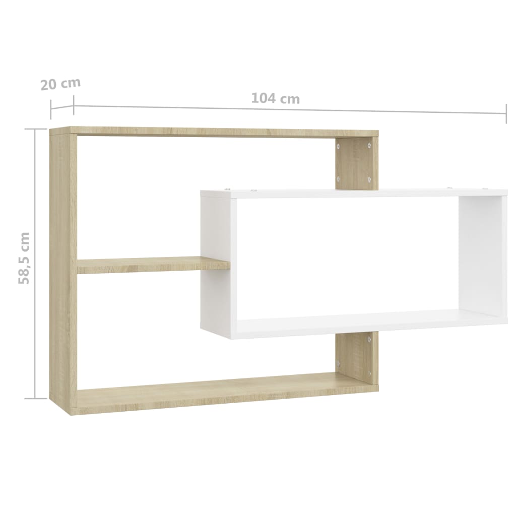 vidaXL Wall Shelves White and Sonoma Oak 40.9"x7.9"x23" Engineered Wood