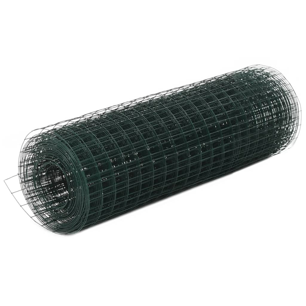 vidaXL Chicken Wire Fence Steel with PVC Coating 82'x1.6' Green