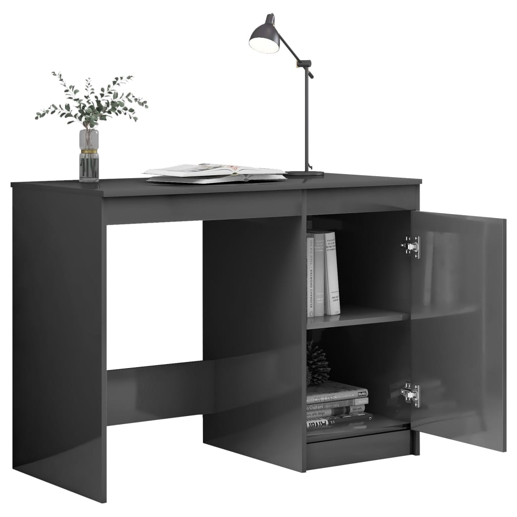 vidaXL Desk High Gloss Gray 55.1"x19.7"x29.9" Engineered Wood