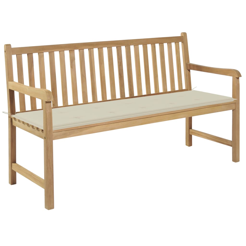 vidaXL Patio Bench with Cream Cushion 59.1" Solid Teak Wood