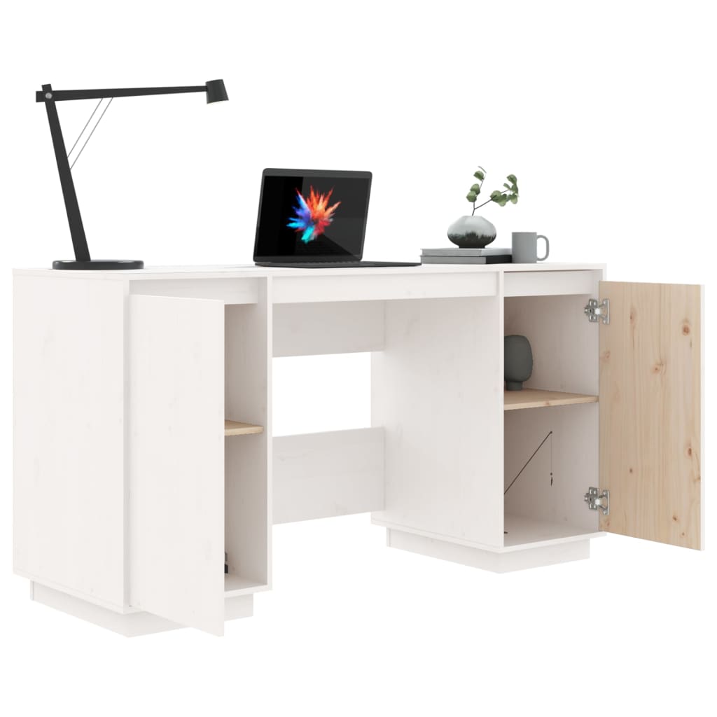 vidaXL Desk White 55.1"x19.7"x29.5" Solid Wood Pine