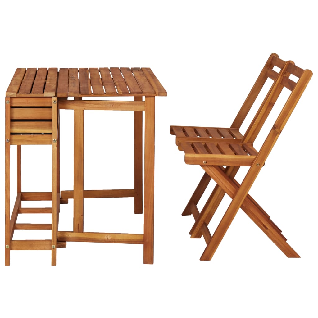 vidaXL Balcony Planter Table with 2 Bistro Chairs Solid Acacia Wood