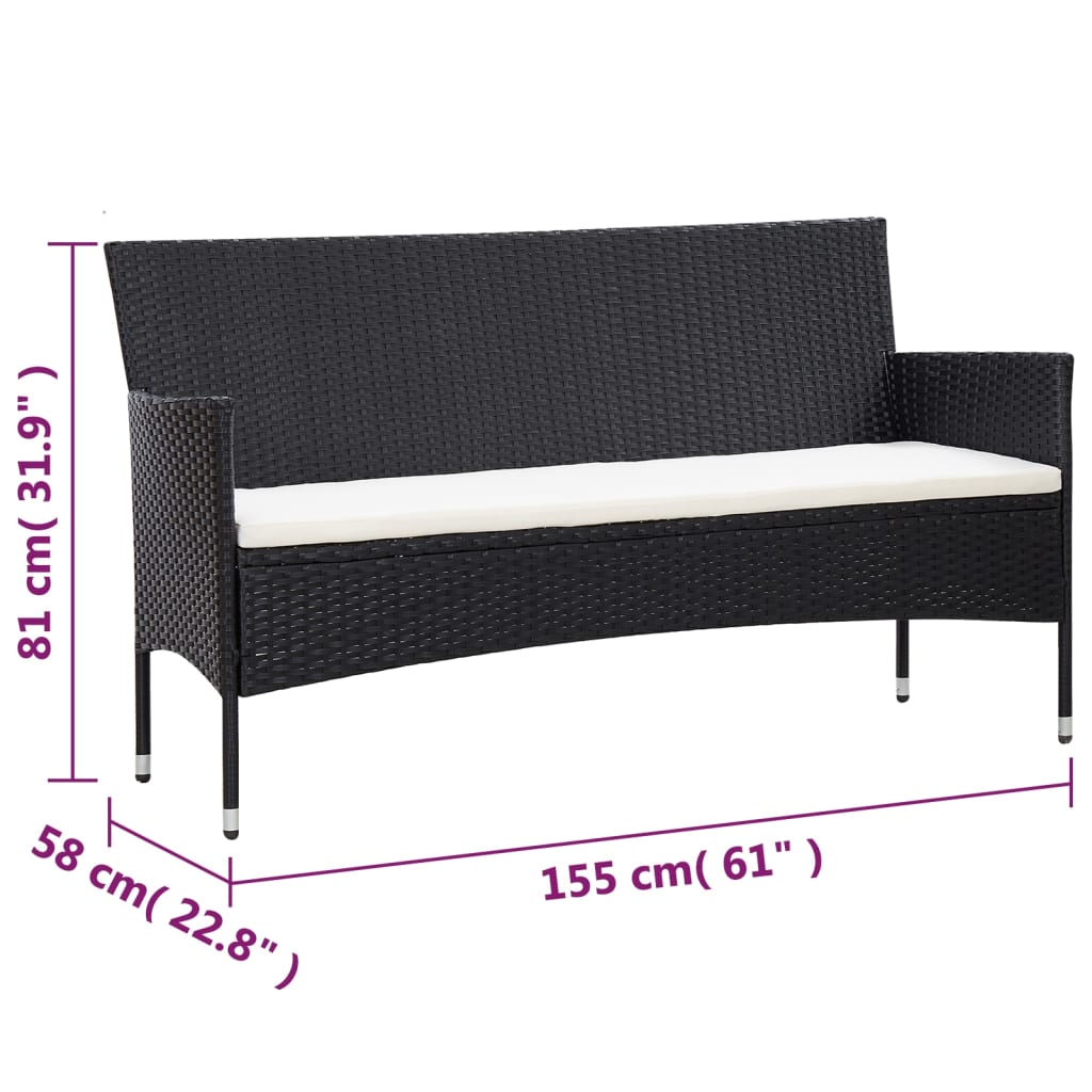vidaXL 4 Piece Patio Lounge Set With Cushions Poly Rattan Black