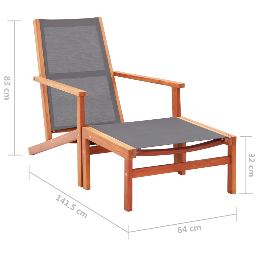 vidaXL Patio Chair with Footrest Gray Solid Wood Eucalyptus and Textilene